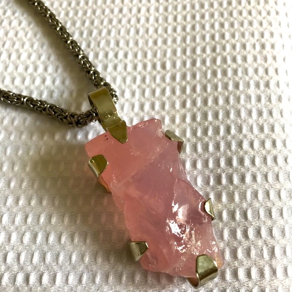 Pink Quartz pendant in german silver chain. - Picture 5 of 8